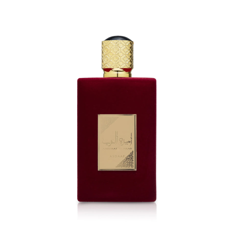 Ameerat Al Arab Asdaaf by Lattafa - Luxurious Red Velvet Perfume Bottle